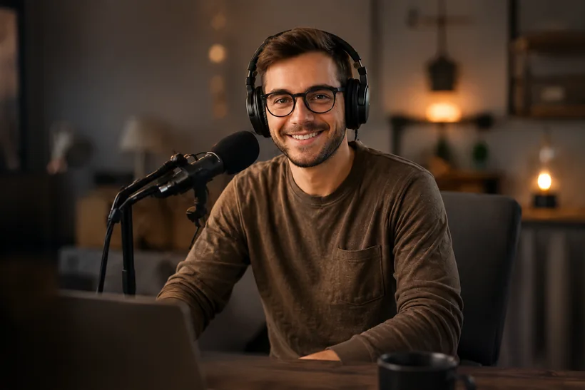 Brand and business host recording a branded podcast